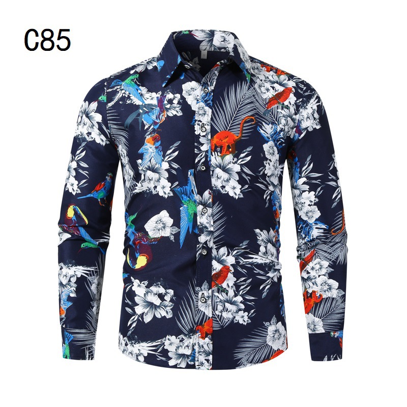 Long-Sleeved Shirt With Floral And Skull Print  | Mens  Shirts Clothing Mens