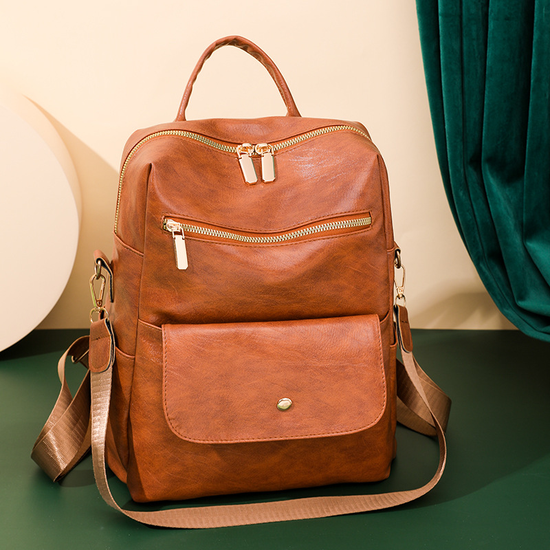 Multi-Pocket Leather Backpack  | Womens  Backpacks Accessories Backpacks